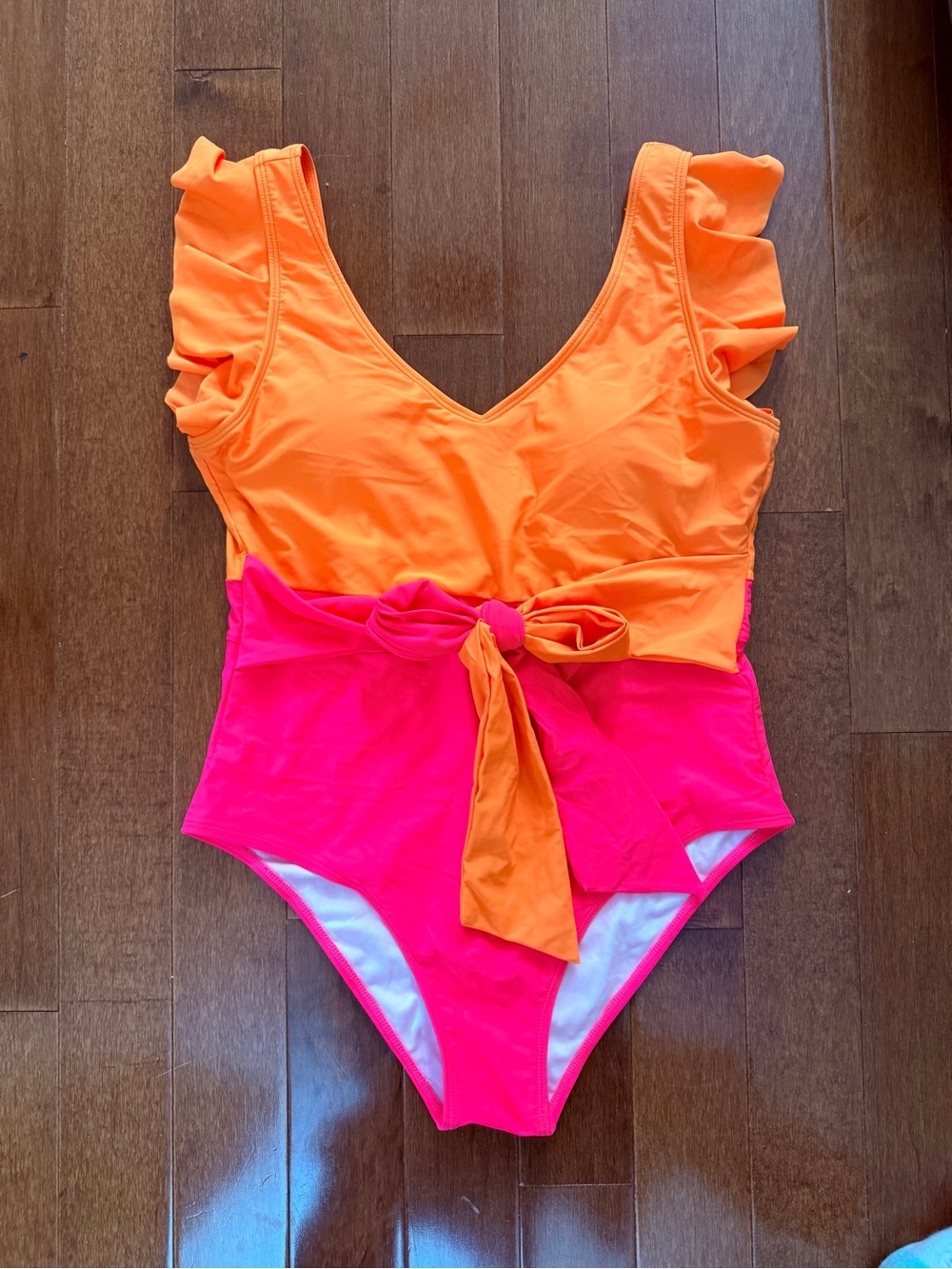 Jess Lea Bright Orange & Neon Pink Tie-Waist One-Piece Swimsuit